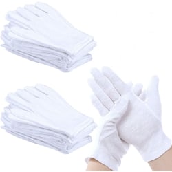 12 par vita handskar bomullshandskar mjuka