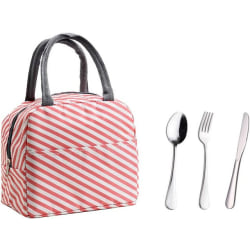 insulated Lunch Bag with 3 Pcs Stainless Steel Cutlery Storage Bag pink