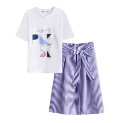 2st Kvinnor Rundhalsad Kortärmad T-shirt Girl Summer Stripe XL