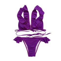 2st Kvinnor Flickor Volang Bikini Set Baddräkt Baddräkt Strap purple S