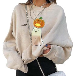 Kvinnors crew Neck Halloween Pullover Långärmad pumpa Print Casual Sweatshirt Toppar B XL