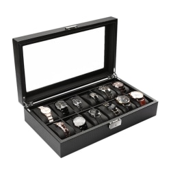 Watchbox / Klockbox 12 klockor Carbon Lyxmodell i svart CW012