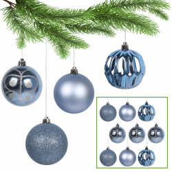 Blå julgranskulor, plastkulsats, 8cm julgransdekorationer, 9 st. Blå