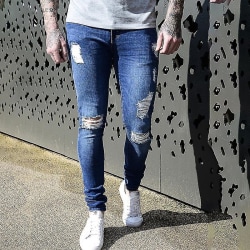 slitna slitna jeans för män Dark Blue 2XL
