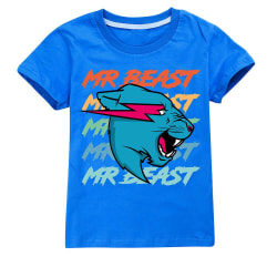Mr Beast Lightning Cat T-shirt för barn , 7-14 år unisex kortärmade t-shirts, casual sommartröjor för pojkar och flickor Dark Blue 9-10 Years