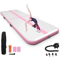 COSTWAY 3x1M Air Track Uppblåsbar Gymnastikmatta med elektrisk pump, PVC-reparationssats för Taekwondo Tumbling Pink