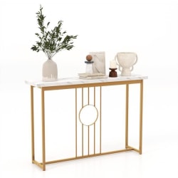 COSTWAY Konsolbord, Entrémöbel med marmoreffekt 120 x 30 x 80,5 CM (L x B x H) - Guldmetallram, skandinavisk stil