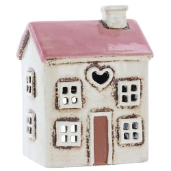 Shudehill presentartiklar Village Pottery Mini Cream/rosa hus med hjärta värmeljushållare