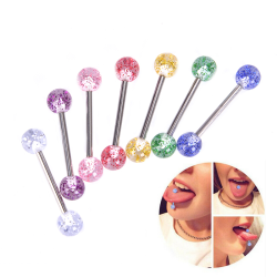 Färgglada Glitters Tongue Rings Skivstång Ball Body Piercing Jewel Multicolor