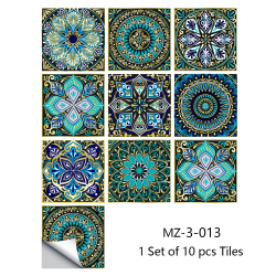 10 st färgglada blommönster kakel klistermärken för DIY kök MZ-6-013 WxL: 6x6"