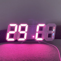 3D Digital watch Väggklocka LED Nattljus Datum Tid Rosa 13.5x7.5x4.11cm