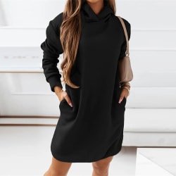 Damtröja Långärmad hoodie Enfärgad Pulloverklänning Black XL