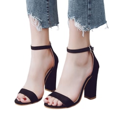 Kvinnors ankelband sandaler höga klackar öppen tå skor fest Black,37