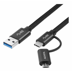 ADATA USB-C/Micro USB 3.1  kabel, 1m tygbeklädd kabel Svart