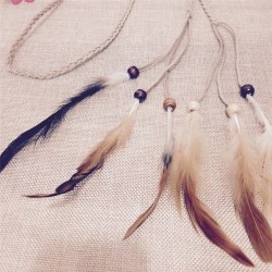 2017 Hippie Indian Feather Pannband Handgjorda Weave Feathers Hai Khaki 106cm-115cm