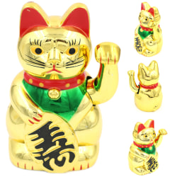 6" kinesisk tur och vinkande gyllene kattfigur med rörlig arm feng