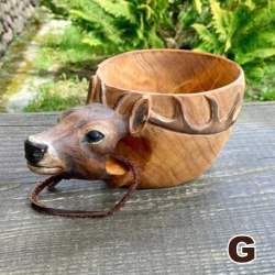 Handsnidad djurhuvud kopp skulptur Bärbar kaffemugg i trä G