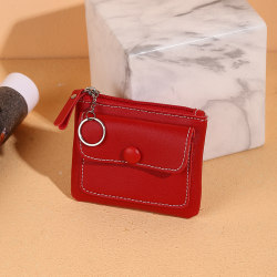Enfärgad kort plånbok PU-läder Kvinnor Handväska Money Bag Red