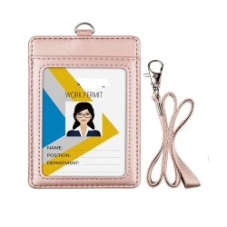 Et rosa gull ID-kort med stropp, utvidbart ID-kort, forretningsbil