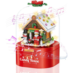 Christmas Music Box Building Block Kit, med automatisk roterande snö P