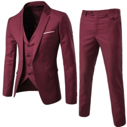 3-delad kostym för män Business Casual kostym byxor väst (röd-M storlek)