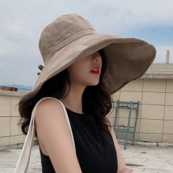 Khaki farge solhatt for kvinner med bred brem og nakkebeskyttelse