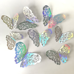A-60 stk 3D sølv sommerfugl veggklistremerker, holografisk sølv