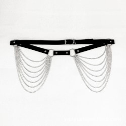 En sort sølv læder kropskæde, 100 cm lagdelt kæde, lagdelt
