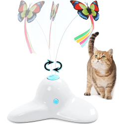 Hvit innendørs interaktiv katteleke med 360° roterende sommerfugl