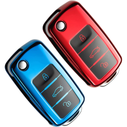 (Blå+Rød) 2stk bilnøgledæksel, VW Golf Skoda nøglekassebetræk Sæde K