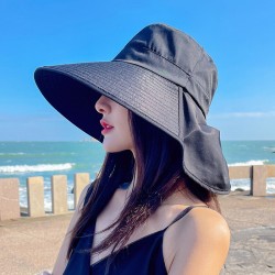 (svart) Strandhatt for kvinner sammenleggbar sommerhatt med bred brem Sunbonnet B