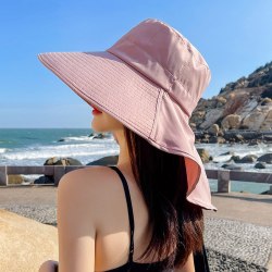 Rosa farge Dame Beach Hat Sammenleggbar Bred Brem Summer Hat Flopp