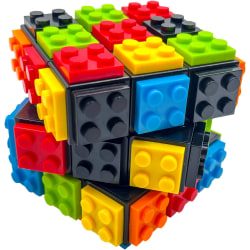 Två 3x3 Rubiks kubhjärna byggstenar byggda på tegelstenar Rubik
