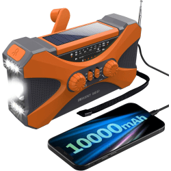 【10000mAh】 Nödradio Handvev Solar, väderradio M
