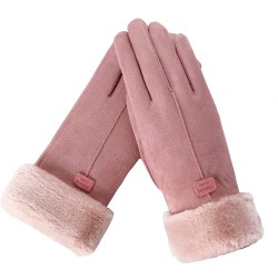 Dam vintervarma handskar Pekskärmsmocka tjockt fodervante pink