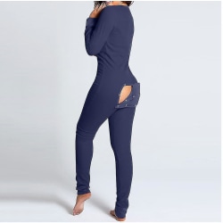 Butt Flap Underkläder Jumpsuit Dam Onesie Pyjamas Back Button-dow B Xxxl