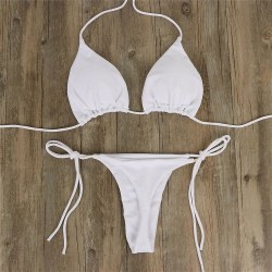 Ultratunn elastisk stringtrosa för kvinnor, bikiniset set Sexig enfärgad baddräkt Bandage stil brasilianska badkläder C XL White