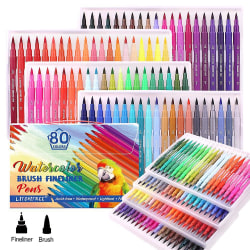 Dubbelhövdad akvarellpenna för vuxna och barn, 80 färger