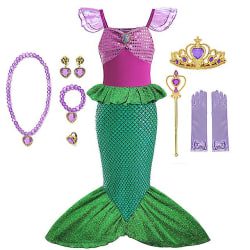 Disney Little Mermaid Ariel Prinsessdräkt Barnklänning För tjejer Cosplay Barn Karneval Födelsedagsfest Kläder Sjöjungfruklänning V 6T(size 130) 10pcs Mermaid Set