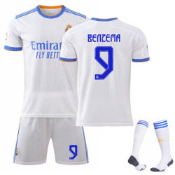 Real Madrid 21-22 Säsong Hemma Benzema No.9 fotbollströja 3-delade kit för barn Vuxna 22(120-130CM)