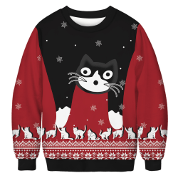 Christmas Lady Novelty Funny Cat Sweatshirt Pullover Jumper Crimson 2XL