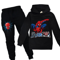 Barn Pojkar Spiderman Hooded Pullover Byxor 2st Kits Halloween black 130cm