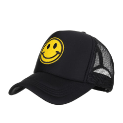 Unisex Smiley Face Mesh Baseball Cap Trucker Hat Snapback monterad Black