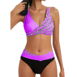 Womens Criss Cross Wrap-Look Bikini Set Badkläder Baddräkt Beach Lila L