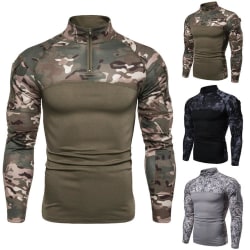 Men Outdoor Fitness Shirt Camouflage Långärmad Zipper T-shirt Black 3XL