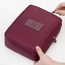 Stor resesminkväska Kosmetisk väska Toalettväska för kvinnor Vinröd 21x8x16cm