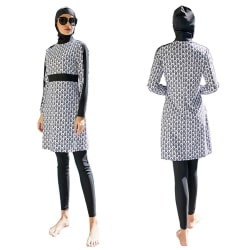 Badkläder i 3 delar för damer + badbyxor + Hijab strandkläder black white XL