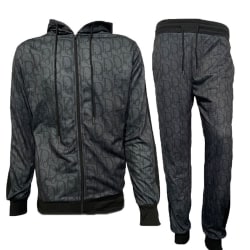 Män Sportkläder Casual Plus Size Jacka Coat + Byxor Set Black 3XL