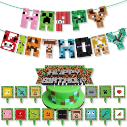 Minecraft tema födelsedag dekoration Banner Cake Toppers Set