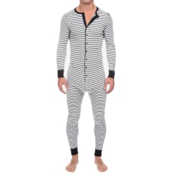 Randig jumpsuit för män Pyjamas Långärmade nattkläder White L